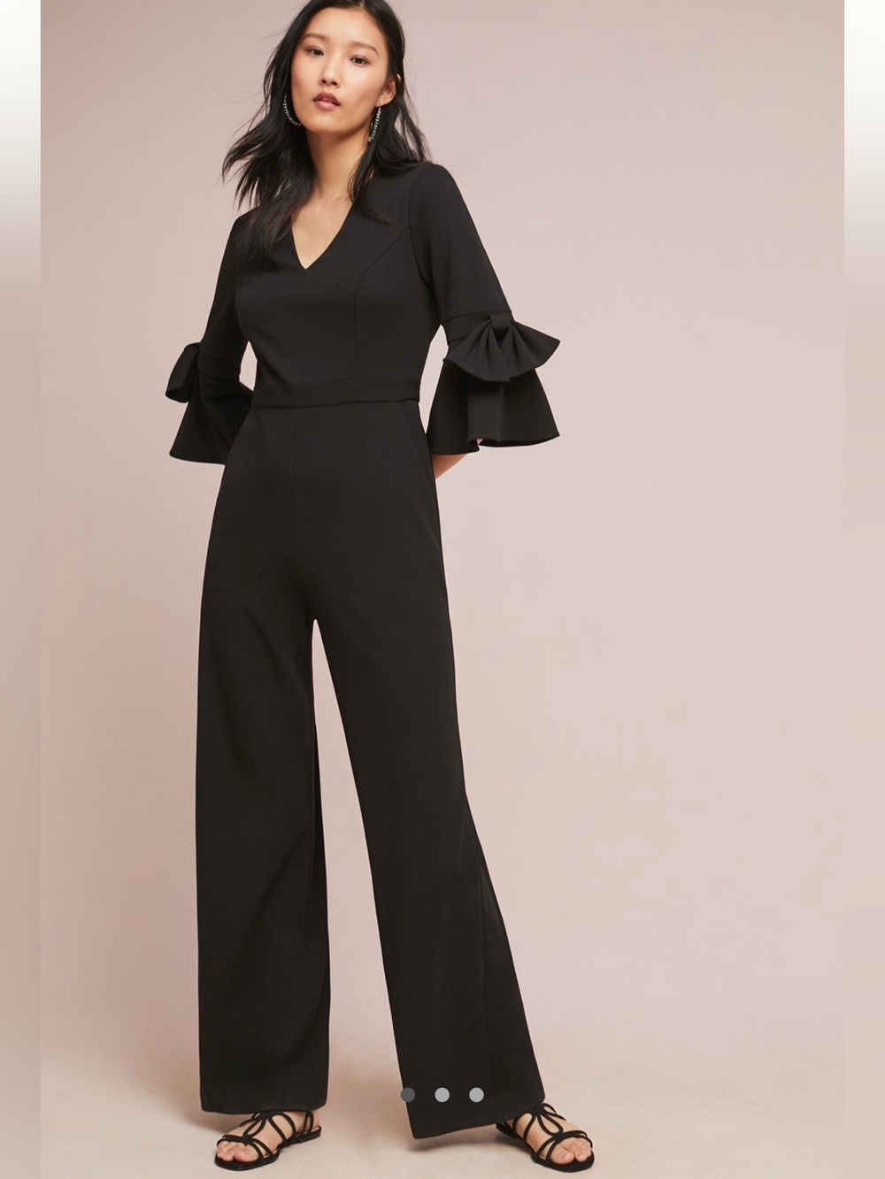 Anthropologie Donna Morgan Bell-Sleeve Jumpsuit Size 4 Black Work Office Bow